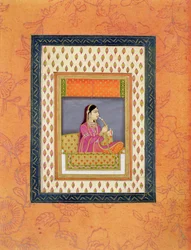Une dame fumant un hookah et tenant un flacon de parfum, c.1760